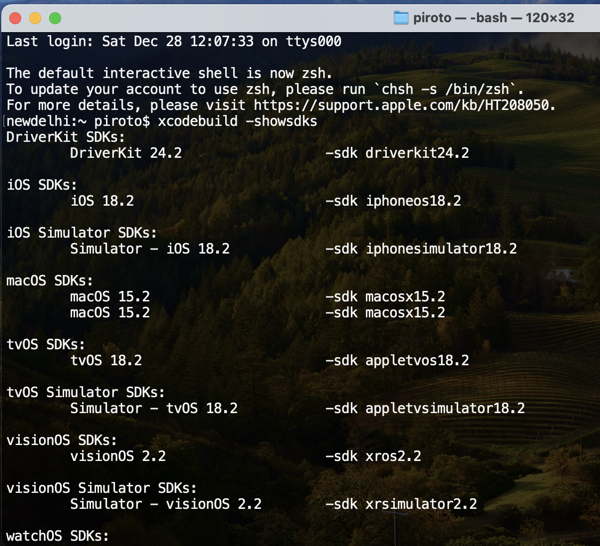 Mac installed sdk versions.